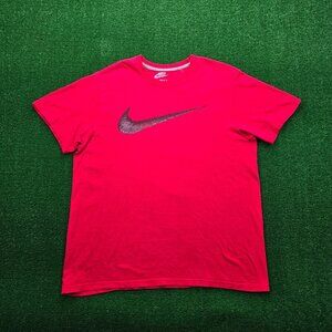 Nike Tshirt‎ Mens XL Red Short Sleeve Swoosh Big Logo Thread Tee Casual Athletic